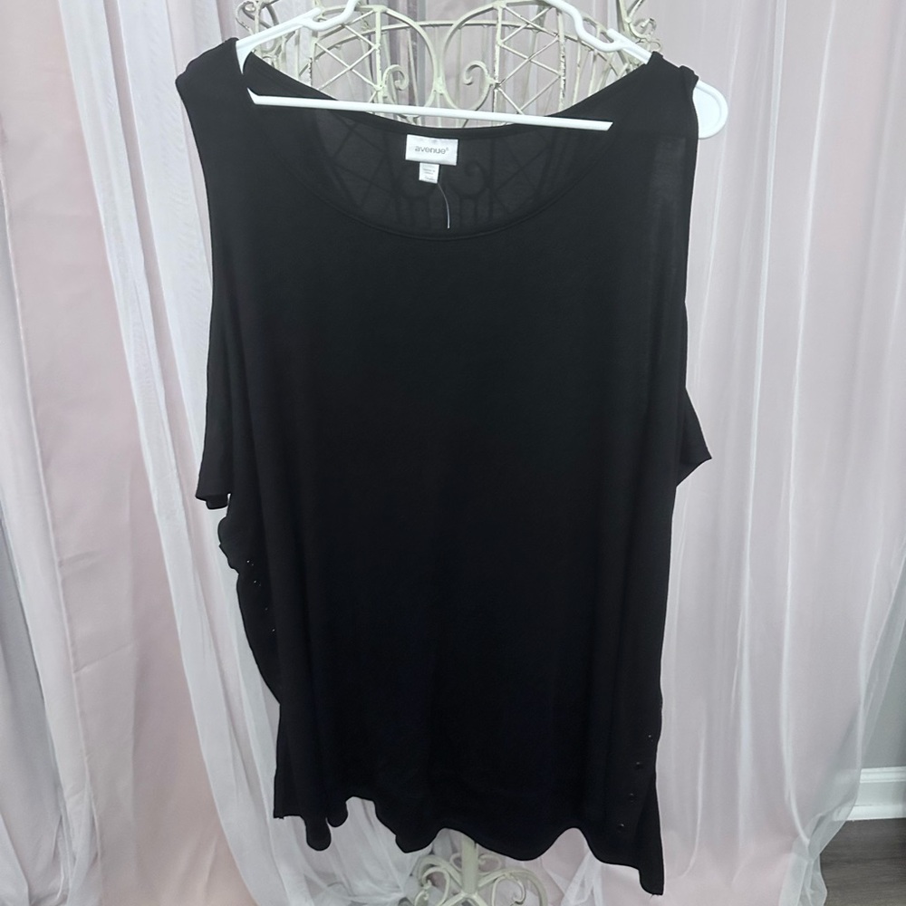 Avenue Black Asymmetrical Muscle Tee with Cut Outs